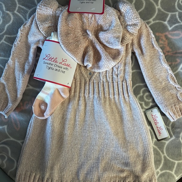 Little Lass Cream Knit Dress Set with Accessories - Picture 3 of 8